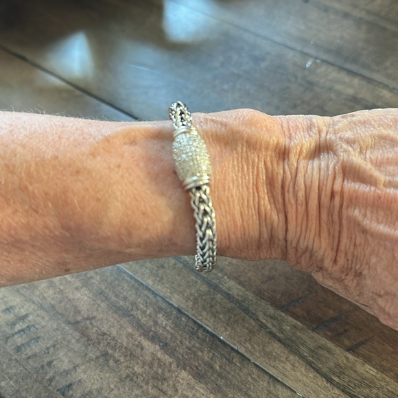 Gail Scott Sterling Silver 18K Gold Pave Diamond ID Bracelet - Picture 4 of 5